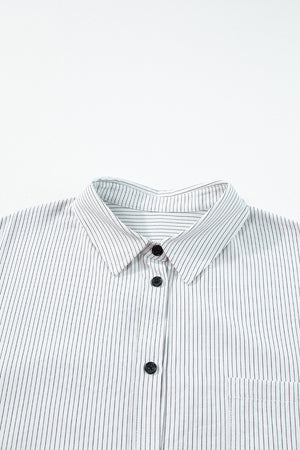 DEAR-LOVER Stripe Roll-tab Sleeve Pocketed Long Shirt