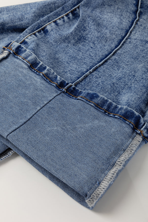 Myosotis Center Seam Cuffed Hem Straight High Waist Jeans
