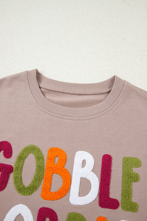 Dark Khaki GOBBLE Letter Graphic Thanksgiving Shift Sweatshirt