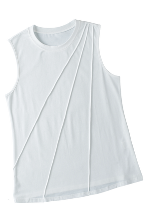 White Crew Neck Pleated Tank Top