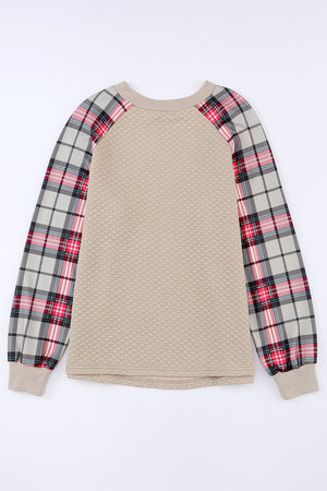 Apricot Plaid Raglan Sleeve Sweatshirt