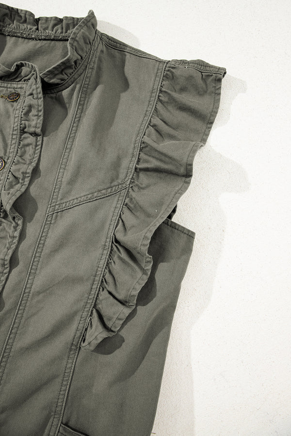 Green Bay Ruffled Patchwork Denim Jacket Vest