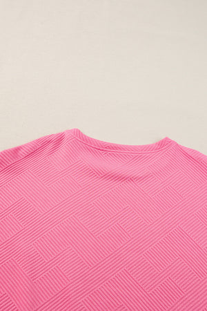 Strawberry Pink Textured Loose Fit T Shirt and Drawstring Pants Set