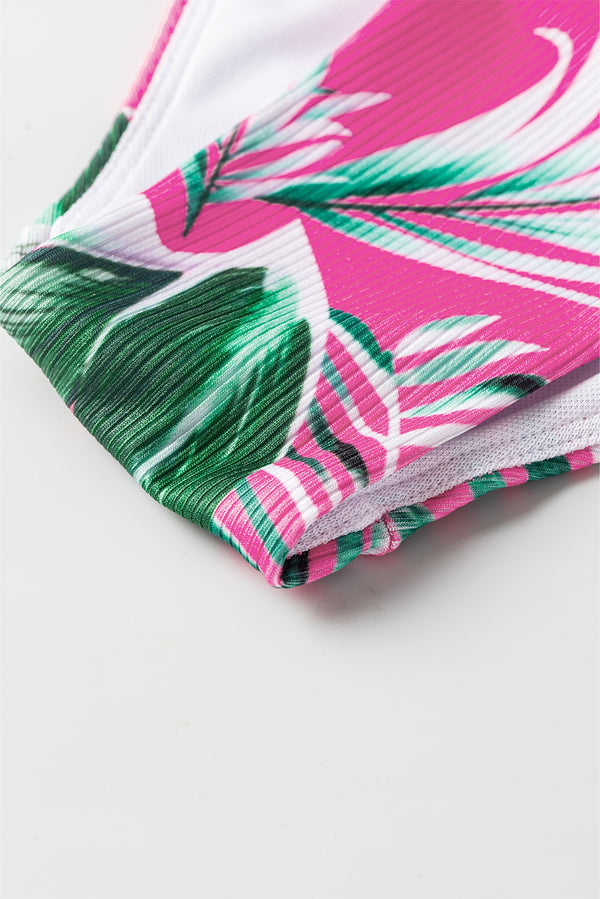 Rose Tropical Print Textured Bikini Bottoms