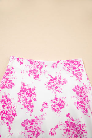 Rose Boho Floral High Waist Ruffle Split Maxi Skirt