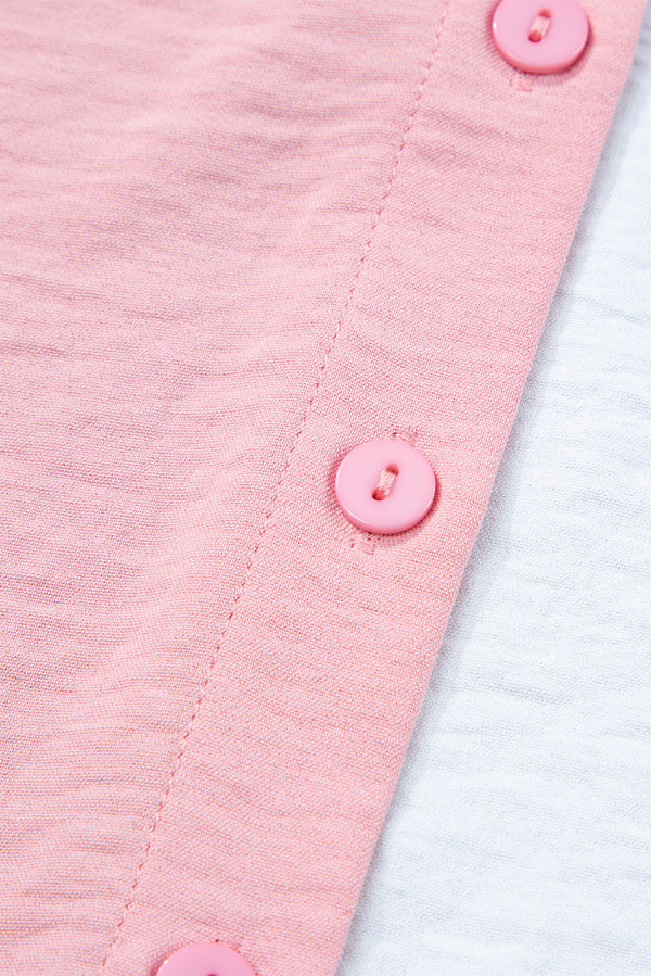 Dusty Pink Color Block/Pure Color Patch Pocket Shirt