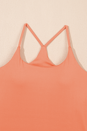 Grapefruit Orange Spaghetti Straps U Neck Pocketed Active Dress