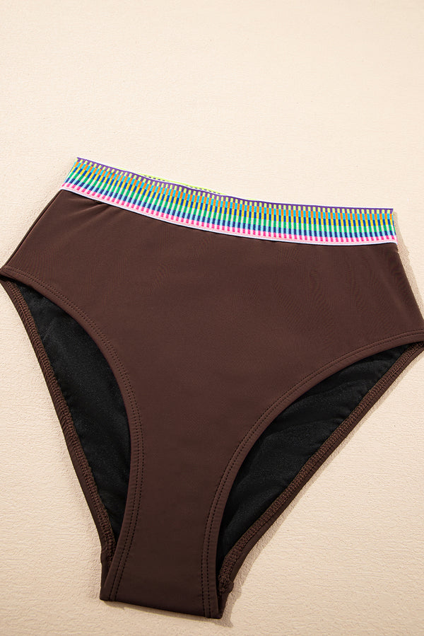 Coffee Contrast Banding Tube Bikini High Waist 2pcs Swimsuit