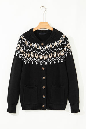 Black Western Fashion Abstract Printed Cardigan Sweater