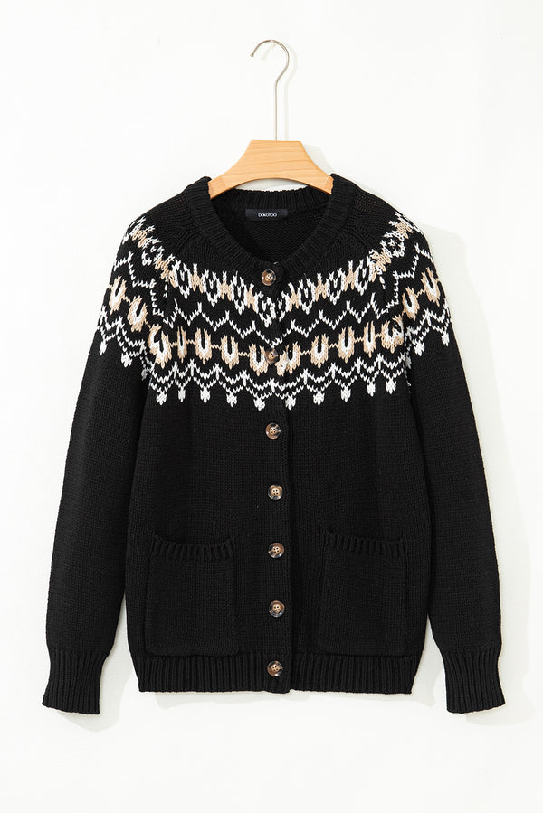 Black Western Fashion Abstract Printed Cardigan Sweater