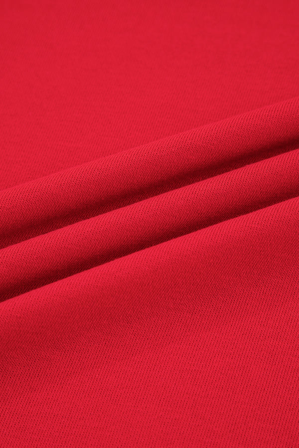 Fiery Red Varsity Stripe Detail Drop Shoulder Pullover Mini Skirt Set
