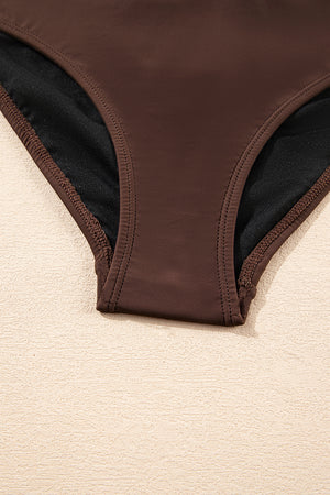 Coffee Contrast Banding Tube Bikini High Waist 2pcs Swimsuit