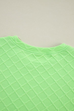 Light Green Checkered Textured Tee and Drawstring Shorts
