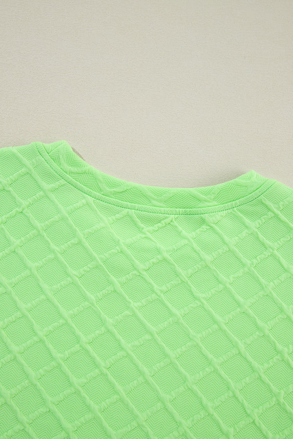 Light Green Checkered Textured Tee and Drawstring Shorts