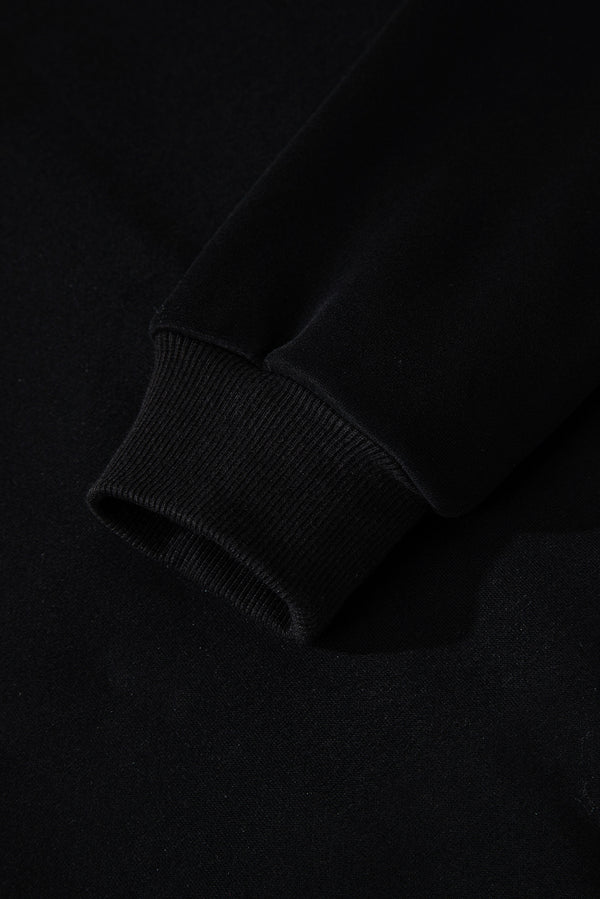 Black Solid Collared Sweatshirt and High Waist Pants Active Set