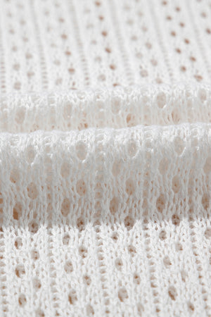 White Hollowout Knit Bell Sleeve Drawstring Short Beach dress