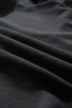 Black Exposed Seam Cold Shoulder Drawstring Hoodie