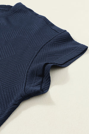 Navy Blue Textured Loose Fit T Shirt and Drawstring Pants Set