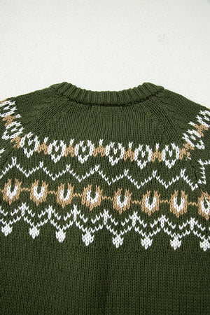 Moss Green Western Fashion Abstract Printed Cardigan Sweater