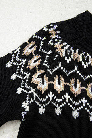 Black Western Fashion Abstract Printed Cardigan Sweater