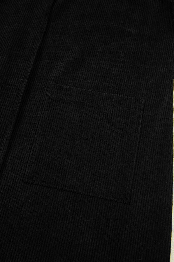 Black Corduroy Sleeveless Mini Dress With Patched Pockets