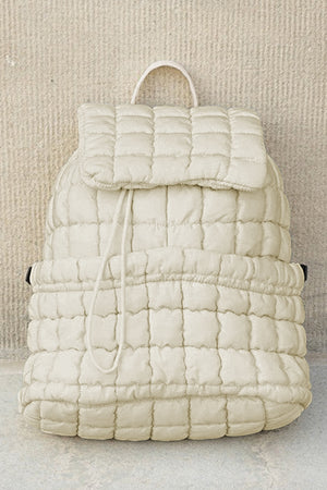 White Solid Flapped Quilted Puffer Backpack