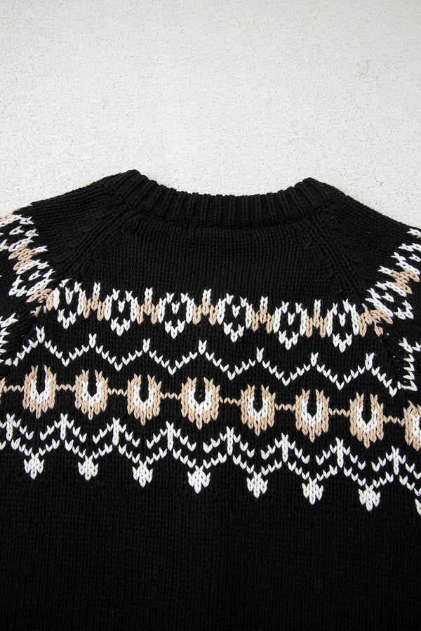 Black Western Fashion Abstract Printed Cardigan Sweater