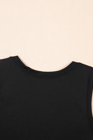 Black Sleeveless Knot Skirt Hem Sports Romper