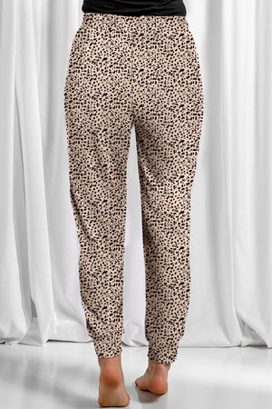 Khaki Leopard Elastic Waist Casual Joggers