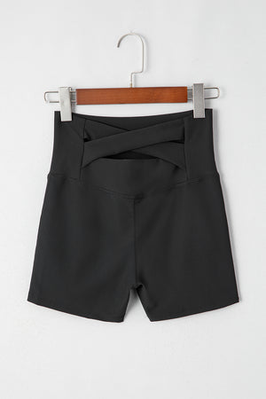 Black Back Cross Waistband Yoga Shorts