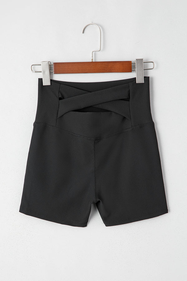 Black Back Cross Waistband Yoga Shorts
