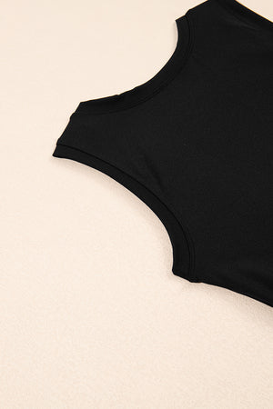 Black Sleeveless Knot Skirt Hem Sports Romper