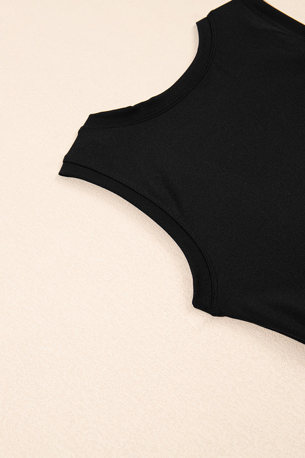 Black Sleeveless Knot Skirt Hem Sports Romper