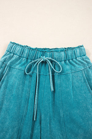 Lapis Mineral Wash Lace-up High Waist Raw Hem Patched Pocket Pants