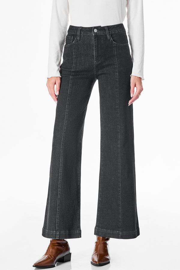 Black Plain Seam Detail Flared Bottom Ankle Length Jeans