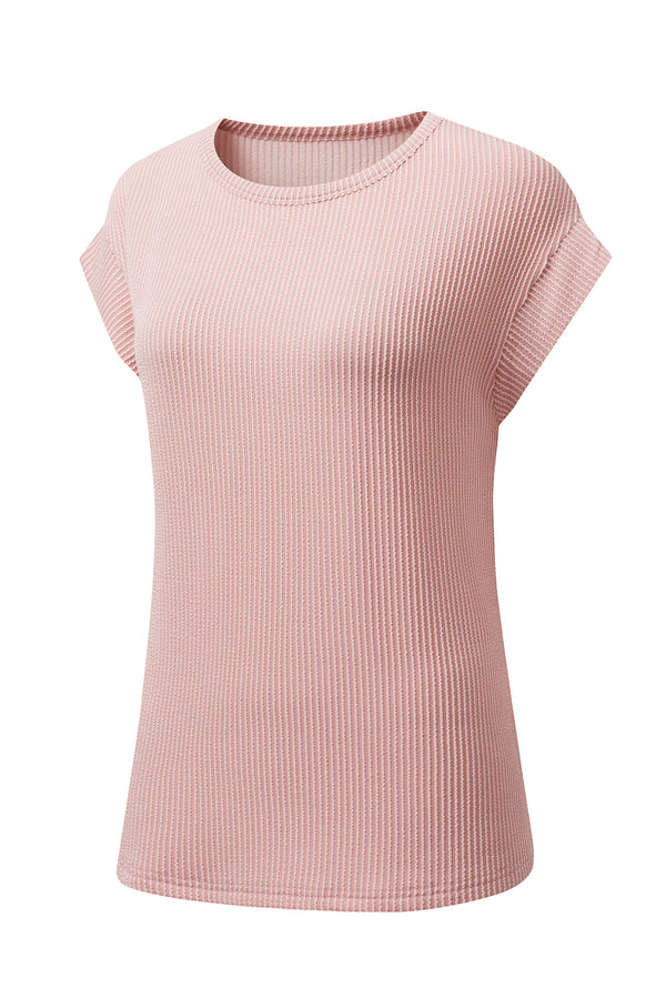 Sepia Rose Twisted Rib Wide Sleeve Crew Neck T Shirt