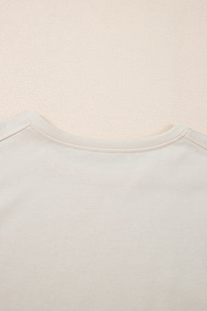 White Pearled Puff Sleeve Round Neck Loose Top