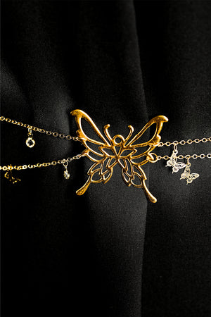 Gold Butterfly Decor Tassel Plate Alloy Layered Waist Chain