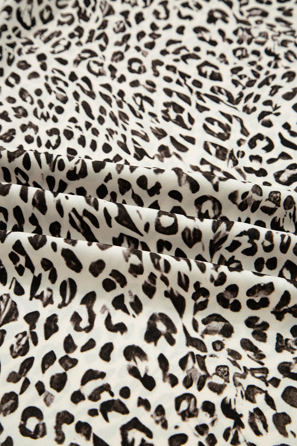Brown Leopard Drawstring Elastic Waistband Loose Pants