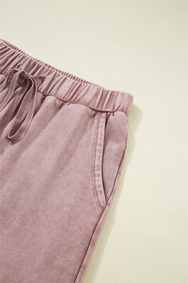 Careys Mineral Wash Tiered Wide Leg Patchwork Drawstring Pants