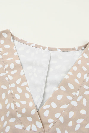 Apricot Animal Print V-neck Rolled Sleeve Tunic Top