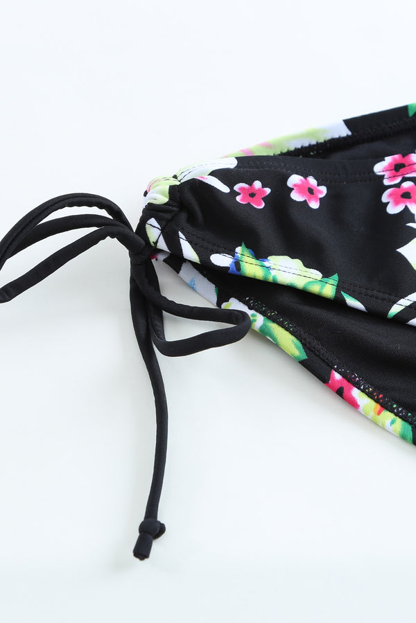 Black Layered-Style Floral Tankini with Triangular Briefs