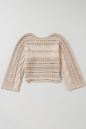 Smoke Gray Hollow-out Cable Knit Cropped Sweater