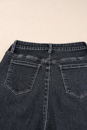 Black Plain Seam Detail Flared Bottom Ankle Length Jeans