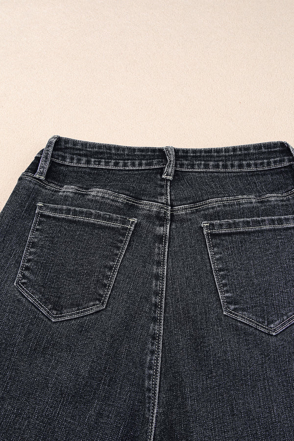 Black Plain Seam Detail Flared Bottom Ankle Length Jeans
