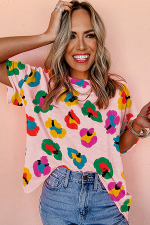 Pink Leopard Drop Shoulder Oversize Tee