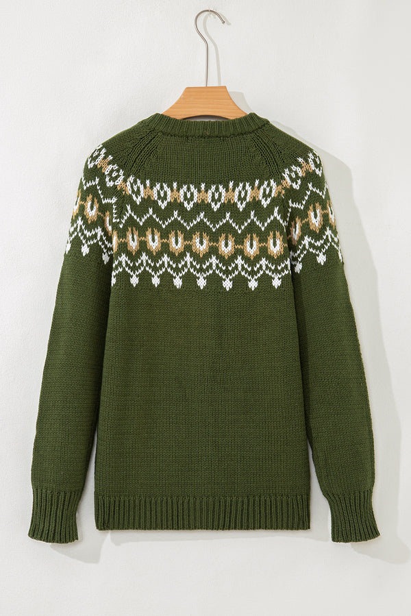 Moss Green Western Fashion Abstract Printed Cardigan Sweater