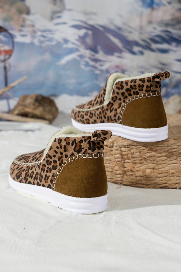 Brown Leopard Print Ankle Patched Flat Winter Fur Boots