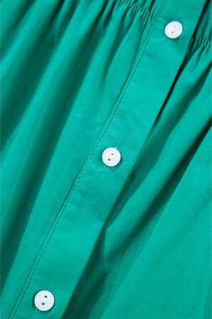 Bright Green Shirred Ruffle Sleeve Button Up Short Dress