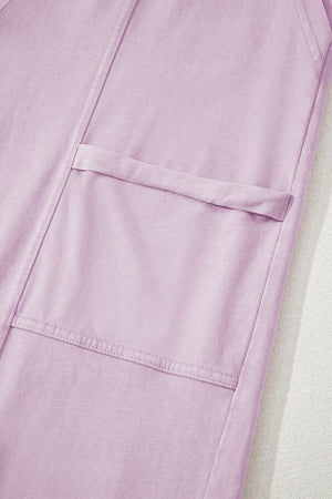 Pink Mineral Wash Exposed Seam Drawstring Elastic Waistband Wide Leg Cargo Pants